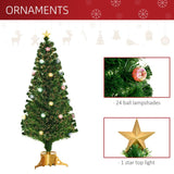 HOMCOM 5FT Prelit Artificial Christmas Tree with Fibre Optics, Baubles Decoration, Golden Pot for Holiday, Home - Green