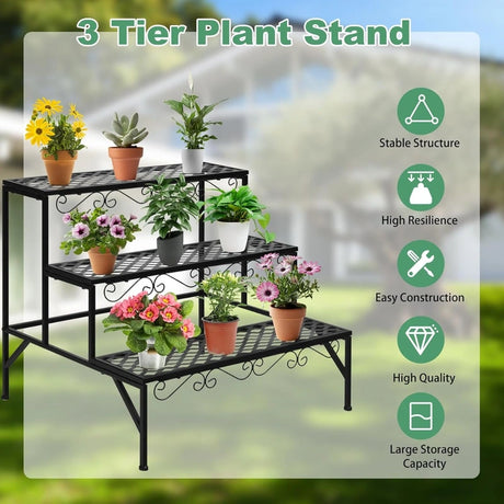 3-Tier Metal Plant Stand for Patio & Garden & Balcony