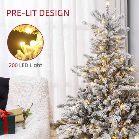 HOMCOM 5ft Bushy Snow-Flocked Artificial Christmas Tree, with LED Lights