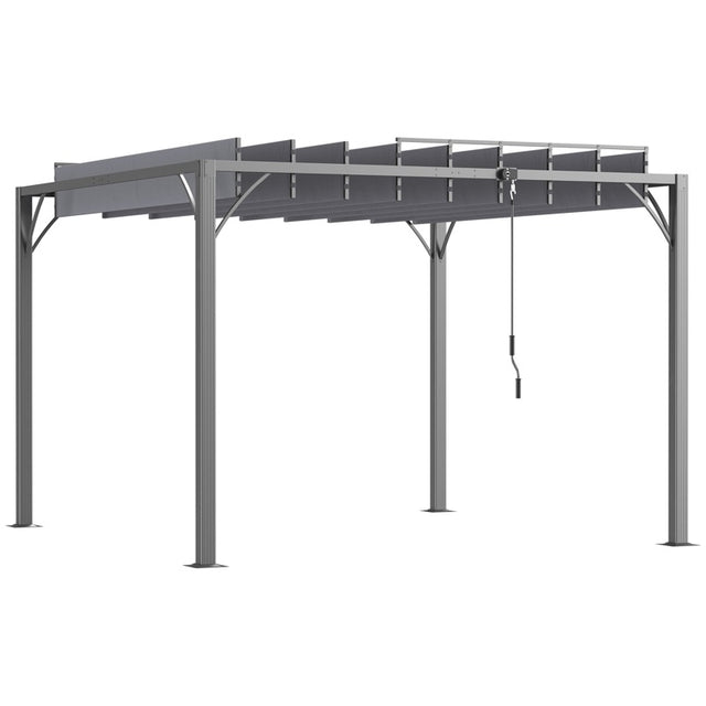 Outsunny 3 x 3(m) Outdoor Pergola with Retractable Roof, Aluminium Louvered Patio Gazebo Canopy for Lawn Garden Patio, Grey