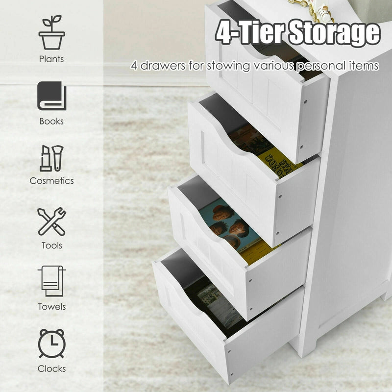 Floor Wooden Free Standing Storage Side Organizer for Bathroom-White