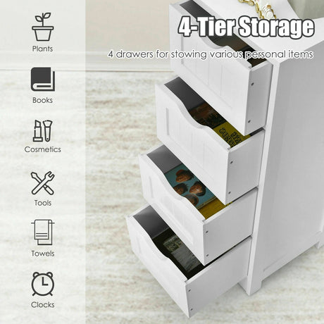 Floor Wooden Free Standing Storage Side Organizer for Bathroom-White