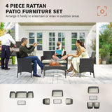 Outsunny 4 Piece Rattan Garden Furniture Sofa Set with Loveseat, Armchairs, Glass-Top Coffee Table and Cushions, Cream White