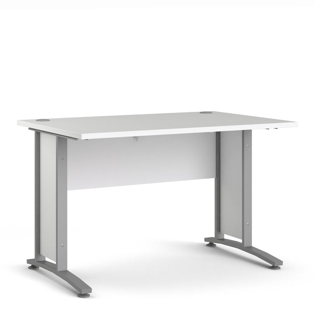 Prima Desk 120cm in White with Silver Grey Steel Legs