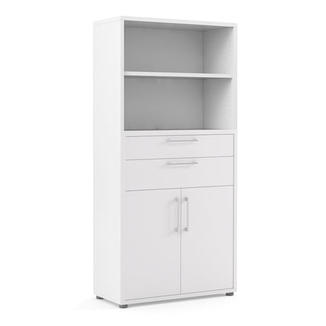 Prima Bookcase 2 Shelves with 2 Drawers 2 Doors in White