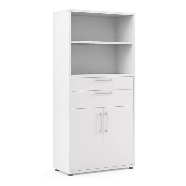 Prima Bookcase 2 Shelves with 2 Drawers 2 Doors in White