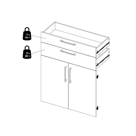 Prima Bookcase 2 Shelves with 2 Drawers 2 Doors in White