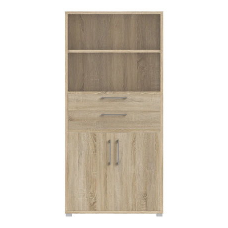 Prima Bookcase 2 Shelves with 2 Drawers and 2 Doors in Oak