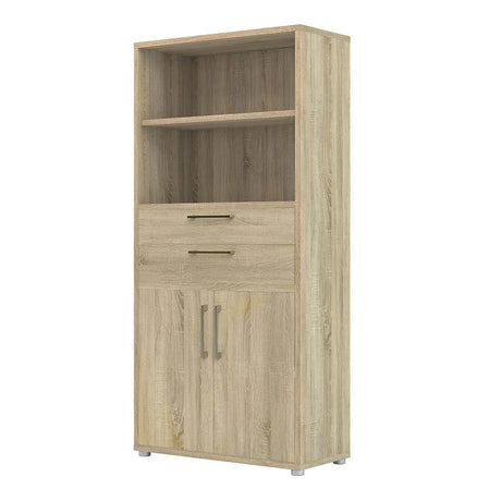 Prima Bookcase 2 Shelves with 2 Drawers and 2 Doors in Oak