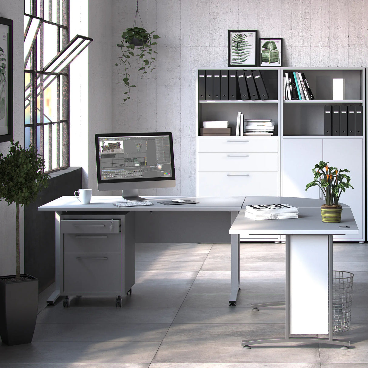 Prima Bookcase with Drawers and File Storage in White