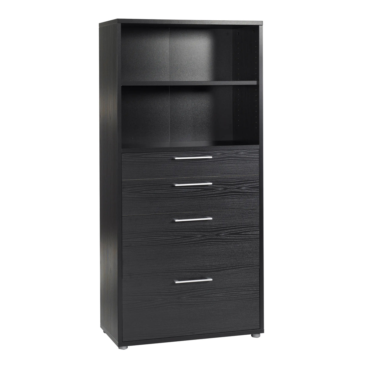 Prima Bookcase with Drawers and File Storage in Black Woodgrain