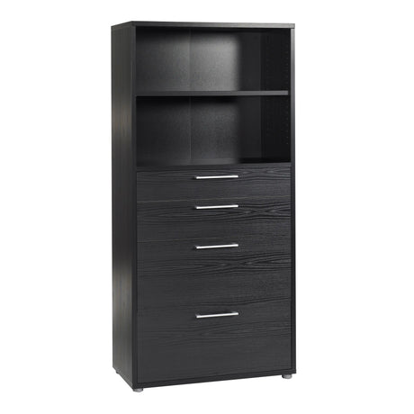 Prima Bookcase with Drawers and File Storage in Black Woodgrain