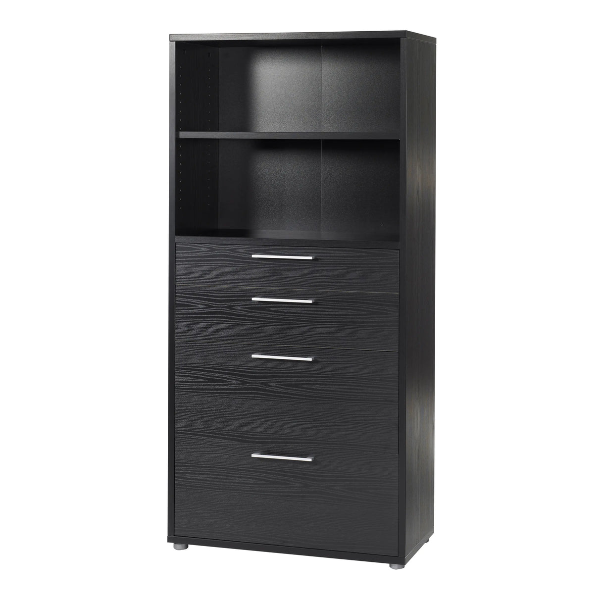 Prima Bookcase with Drawers and File Storage in Black Woodgrain