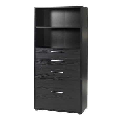 Prima Bookcase with Drawers and File Storage in Black Woodgrain