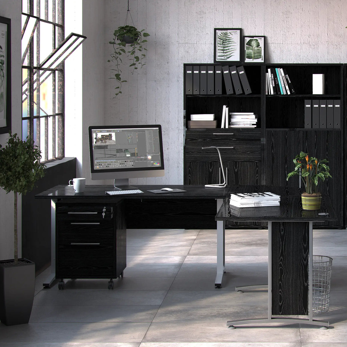 Prima Bookcase with Drawers and File Storage in Black Woodgrain
