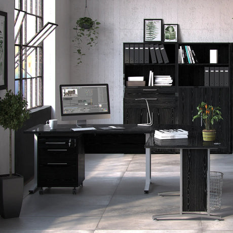 Prima Bookcase with Drawers and File Storage in Black Woodgrain
