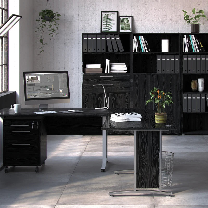 Prima Bookcase 3 Shelves with 2 Doors in Black Woodgrain