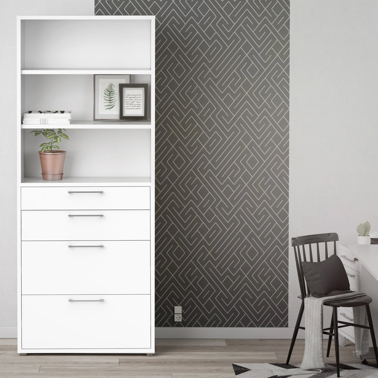 Prima Bookcase 2 Shelves 2 Drawers 2 File Drawers in White