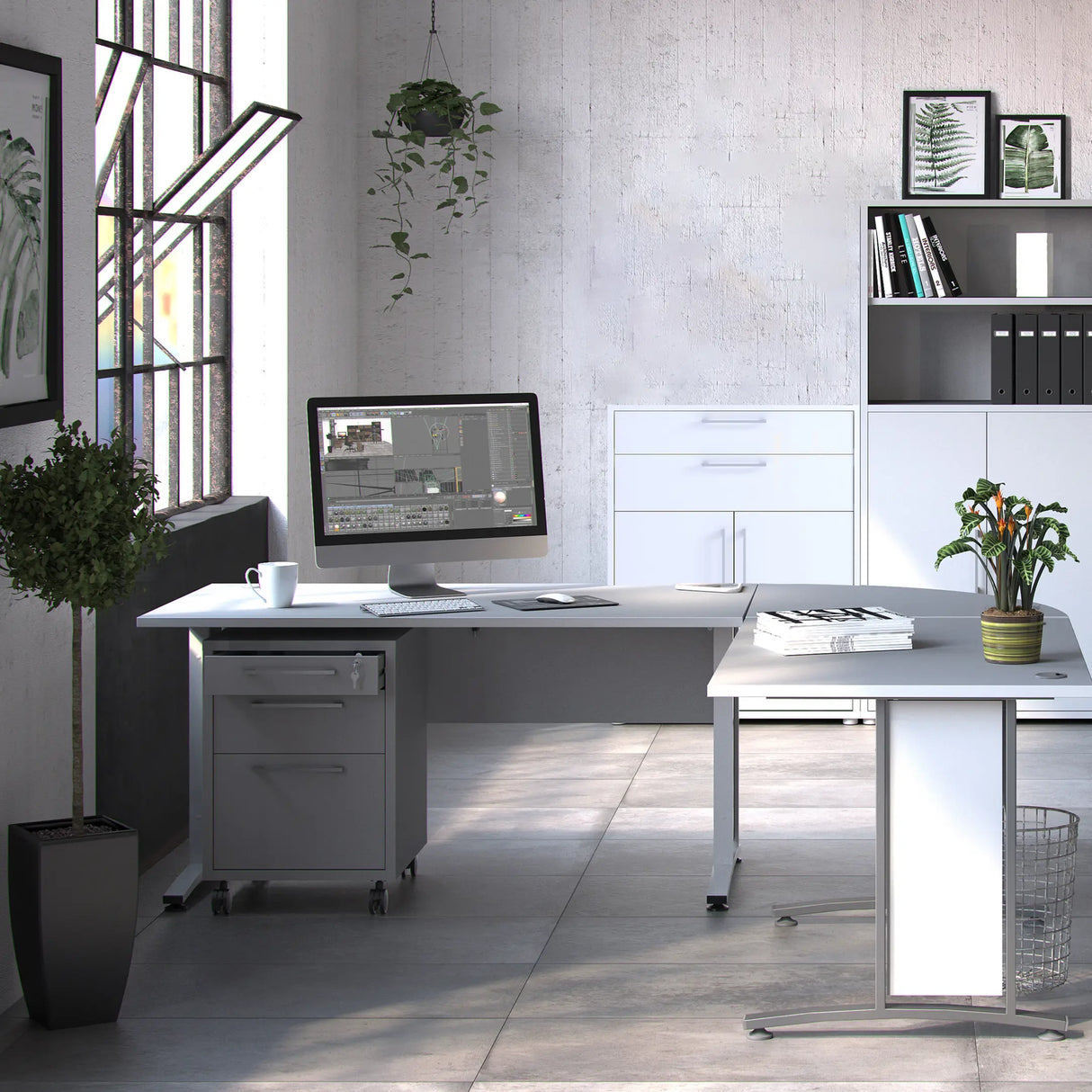 Prima Bookcase with Drawers and Doors in White