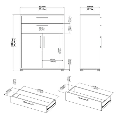 Prima Bookcase with Drawers and Doors in White