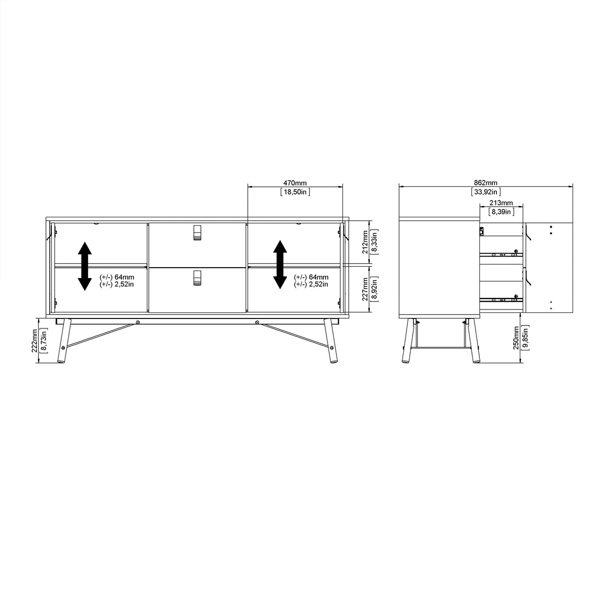 Ry Sideboard 2 doors + 2 drawers in Matt Black Walnut