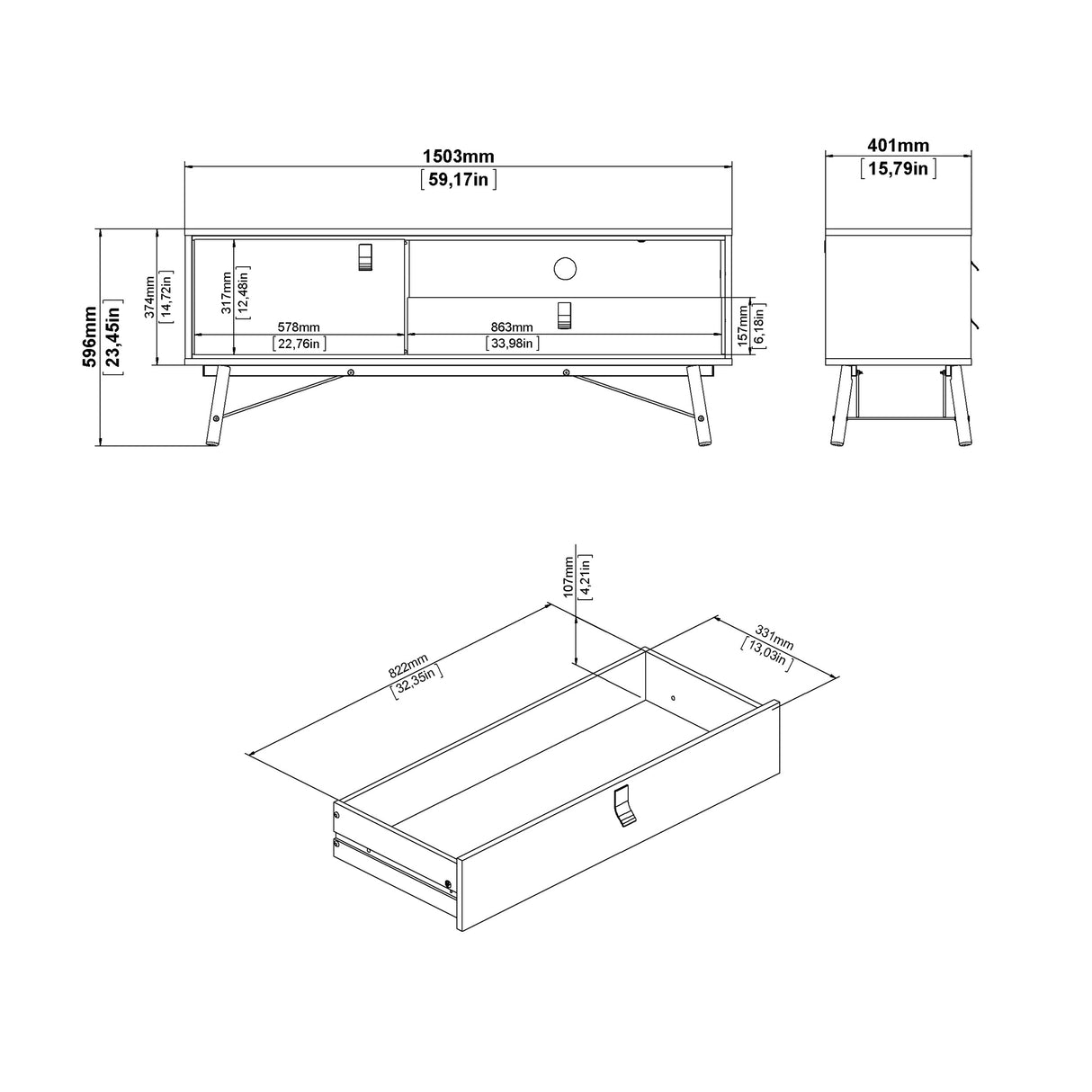 Ry TV-unit 1 door + 1 drawer in Matt Black Walnut