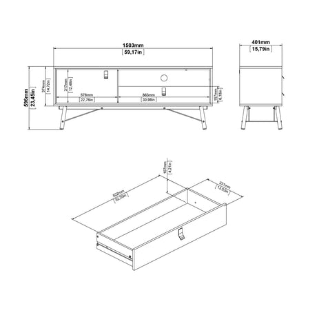 Ry TV-unit 1 door + 1 drawer in Matt Black Walnut