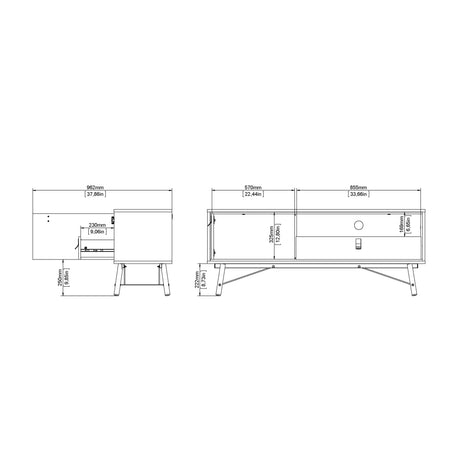 Ry TV-unit 1 door + 1 drawer in Matt Black Walnut
