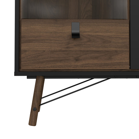 Ry China cabinet 1 door + 1 glass door + 1 drawer in Matt Black Walnut