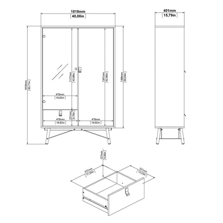Ry China cabinet 1 door + 1 glass door + 1 drawer in Matt Black Walnut
