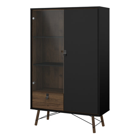 Ry China cabinet 1 door + 1 glass door + 1 drawer in Matt Black Walnut