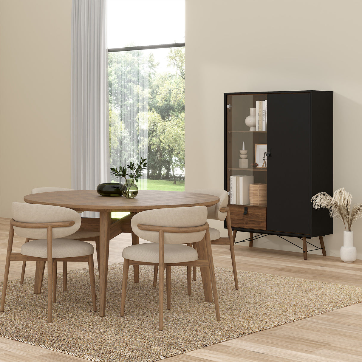 Ry China cabinet 1 door + 1 glass door + 1 drawer in Matt Black Walnut