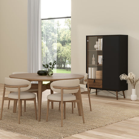 Ry China cabinet 1 door + 1 glass door + 1 drawer in Matt Black Walnut