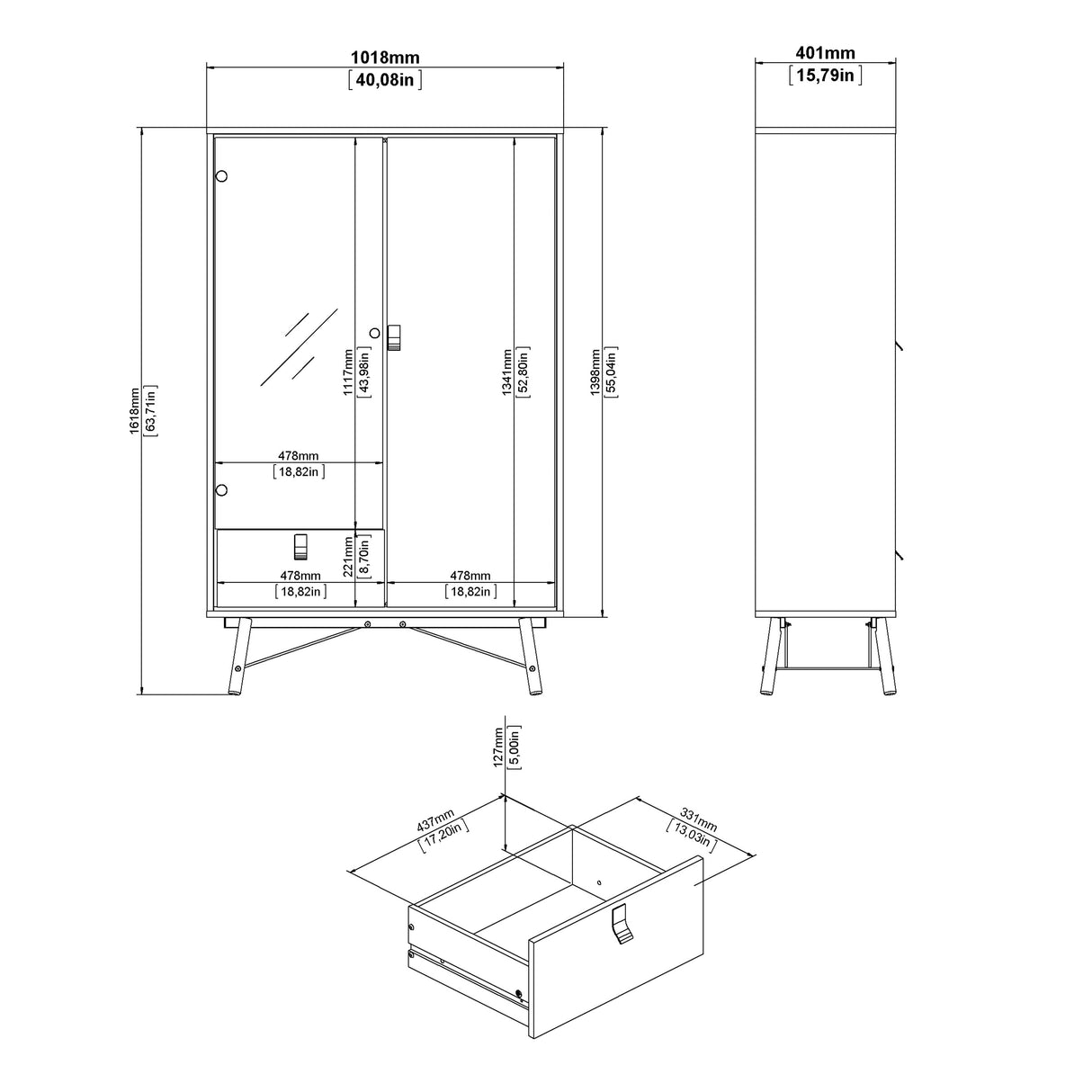 Ry China Cabinet with Glass Door and Drawer in Matt White