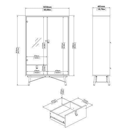 Ry China Cabinet with Glass Door and Drawer in Matt White