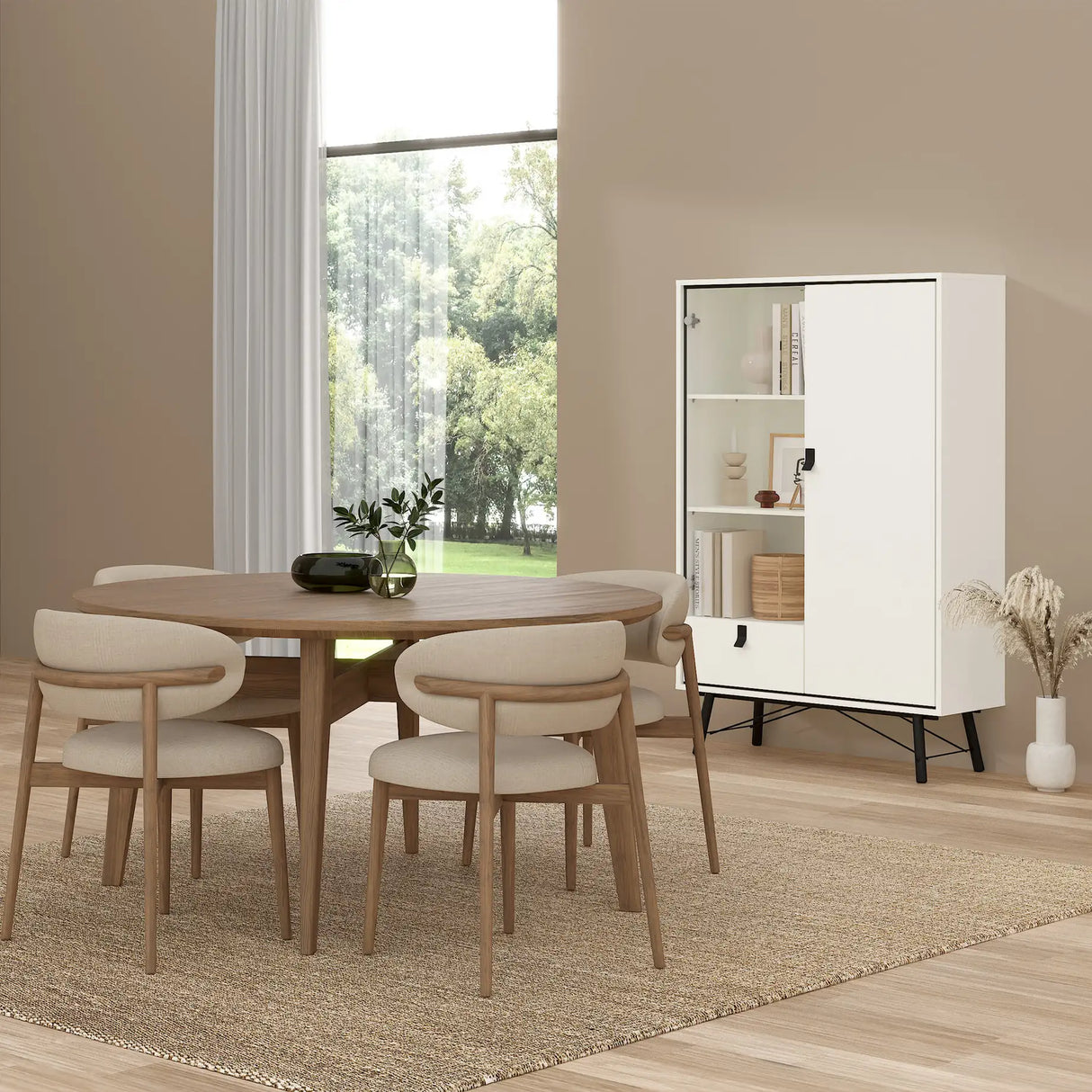 Ry China Cabinet with Glass Door and Drawer in Matt White