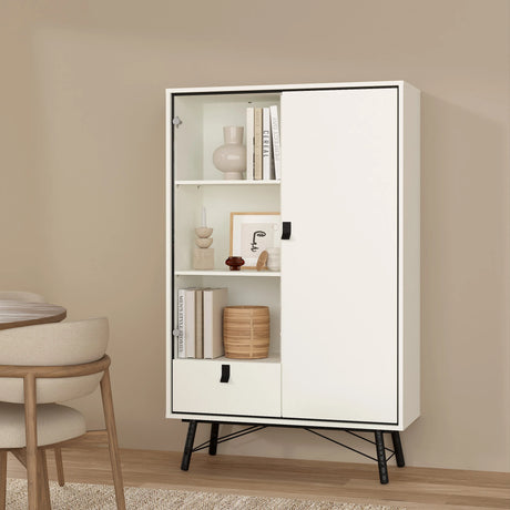 Ry China Cabinet with Glass Door and Drawer in Matt White
