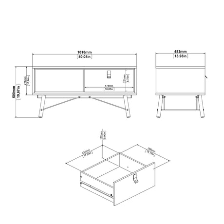 Ry Coffee table with 1 drawer in Matt Black Walnut