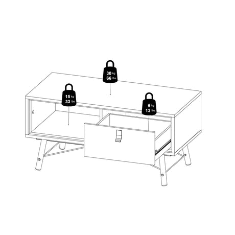 Ry Coffee table with 1 drawer in Matt Black Walnut