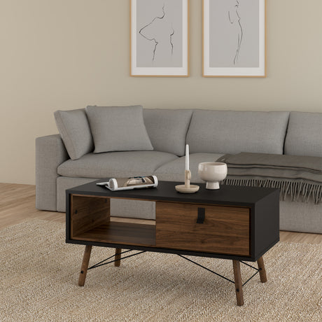 Ry Coffee table with 1 drawer in Matt Black Walnut