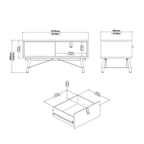 Ry Coffee Table with Drawer in Matt White