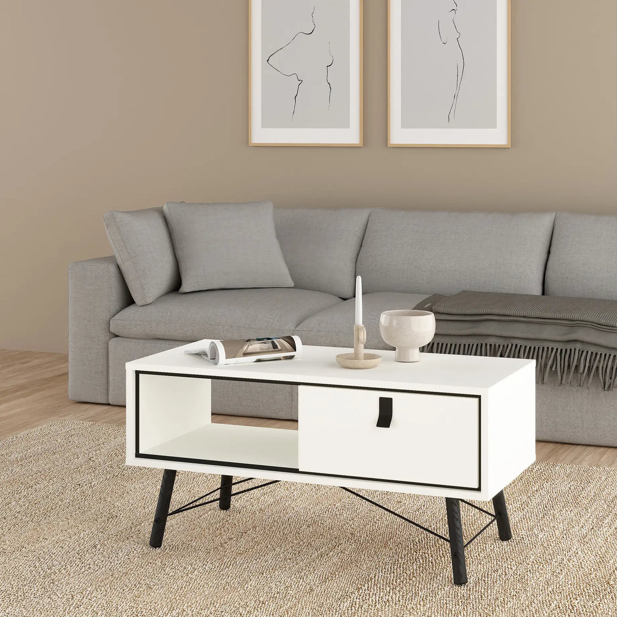 Ry Coffee Table with Drawer in Matt White