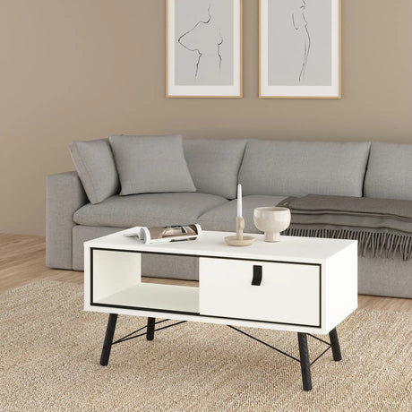 Ry Coffee Table with Drawer in Matt White
