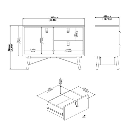 Ry Sideboard with 1 door + 2 drawers in Matt Matt White