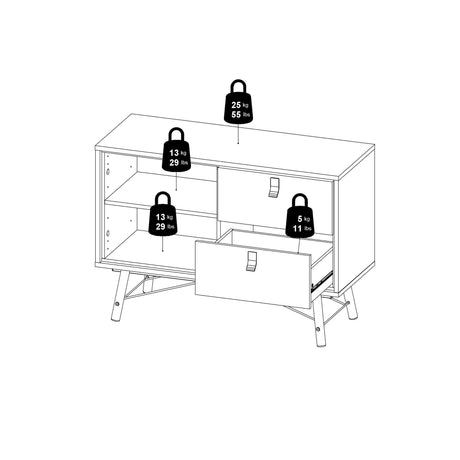 Ry Sideboard with 1 door + 2 drawers in Matt Matt White