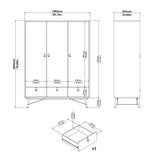 Ry Wardrobe 3 doors + 3 drawers in Matt White