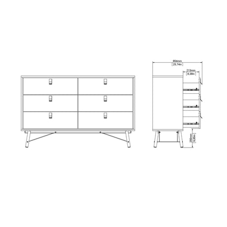 Ry Wide Double Chest 6 Drawers Matt Black Walnut