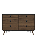 Ry Wide Double Chest 6 Drawers Matt Black Walnut