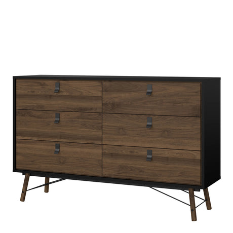 Ry Wide Double Chest 6 Drawers Matt Black Walnut