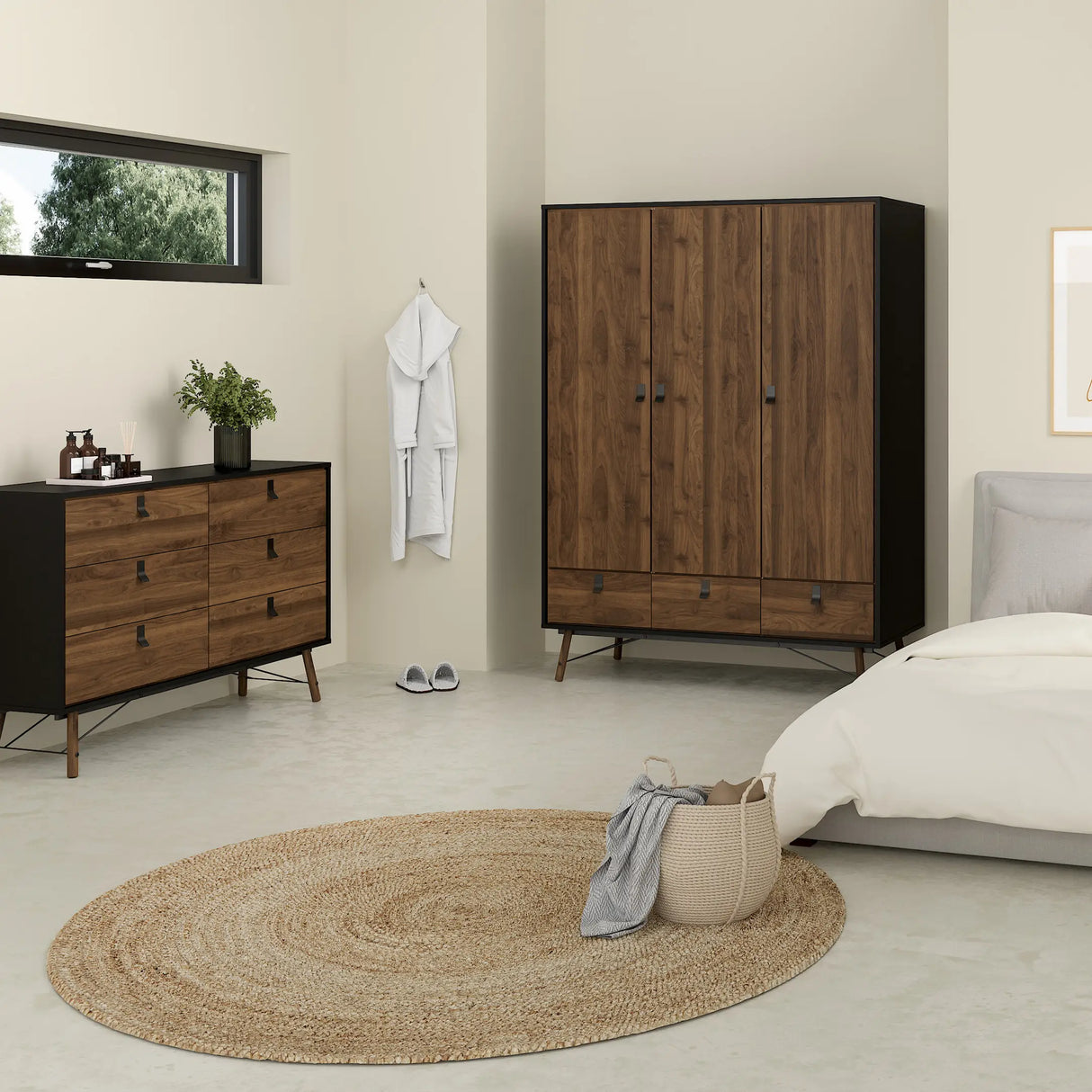 Ry Wide Double Chest 6 Drawers Matt Black Walnut